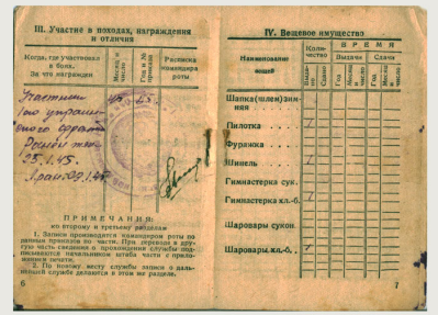 Страница Красноармейской книжки Александровского Н.А.