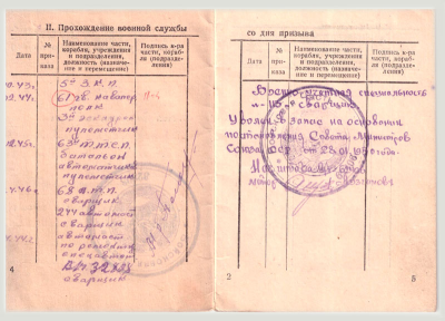 Служебная книжка военнослужащего срочной службы вооруженных сил СССР. Страница 4-5