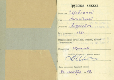 Трудовая книжка, стр. 1