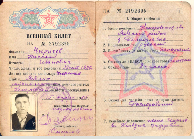 Военный билет Чиричева Н.И., тит. стр.