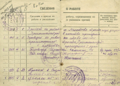 Разворот трудовая книжки Кокырца М. А.