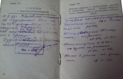Свидетельство об освобождении от воинской обязанности. Разворот стр. 4-5
