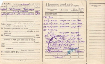 Страница из Военного билета (вкладыш)