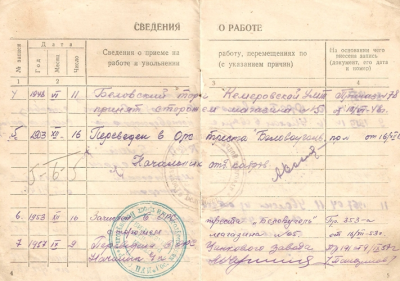 Трудовая книжка стр 4-5