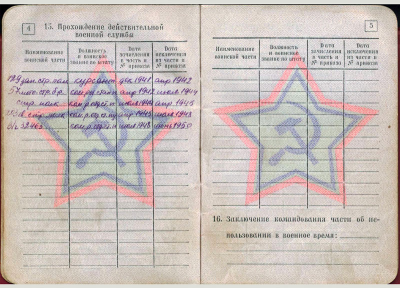 Страница Военного билета Шуваева Г.И.