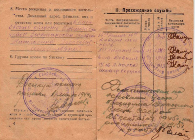 Страница  Учетно-послужной карточки