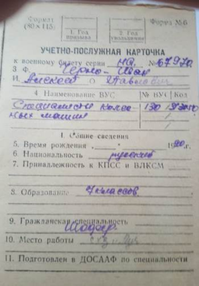Страница и Учетно-послужной карточки