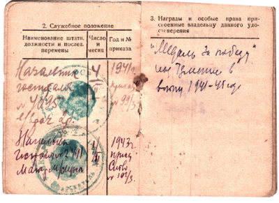 Страницы удостоверения личности начальсвующего состава РККА Раводина М.И.