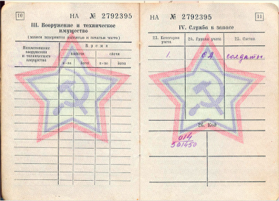 Военный билет Чиричева Н.И., стр. 10-11