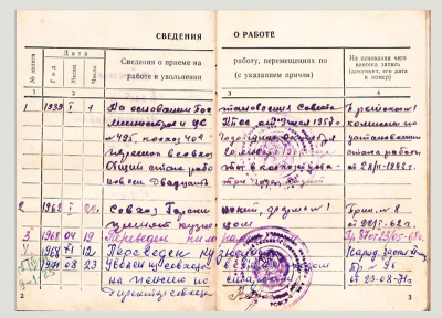 Трудовая книжка Зайкина П.М. Страница 2-3