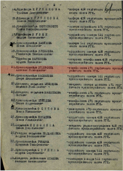 Наградной список к ордену Красной Звезды