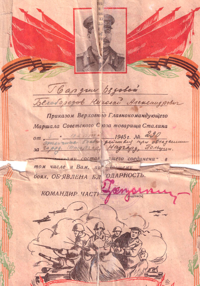 Благодарность от Главнокомандующего