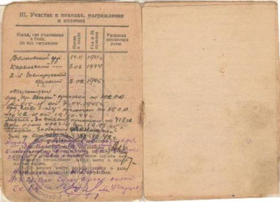 Красноармейская книжка стр. Участие в походах, награждения и отличия