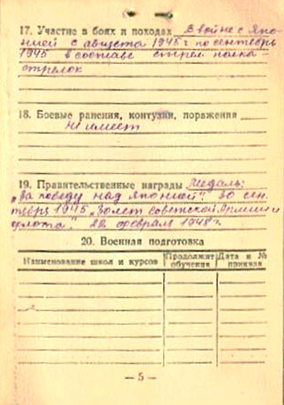 Страница учетно-послужной карточки Альтафова Г.А.