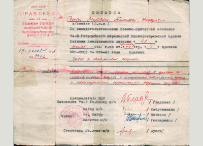 Справка ВВК Митянину Тимофею Никитовичу, 29.12.1945 г.